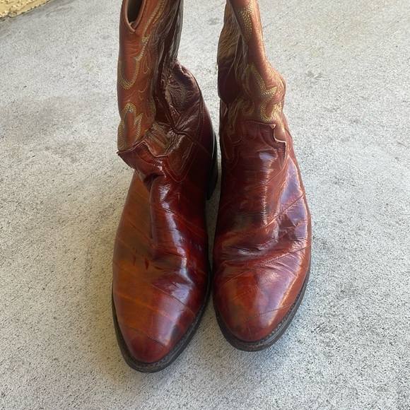 Dan Post Mens Red Exotic Leather Cowboy Western Boots 8.5D 2369 R Rodeo Festival - Picture 3 of 8